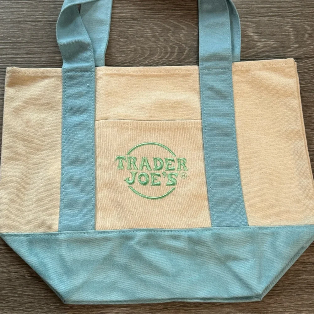 Trader Joe's Mini Canvas Tote Bag Pastel Blue NWT